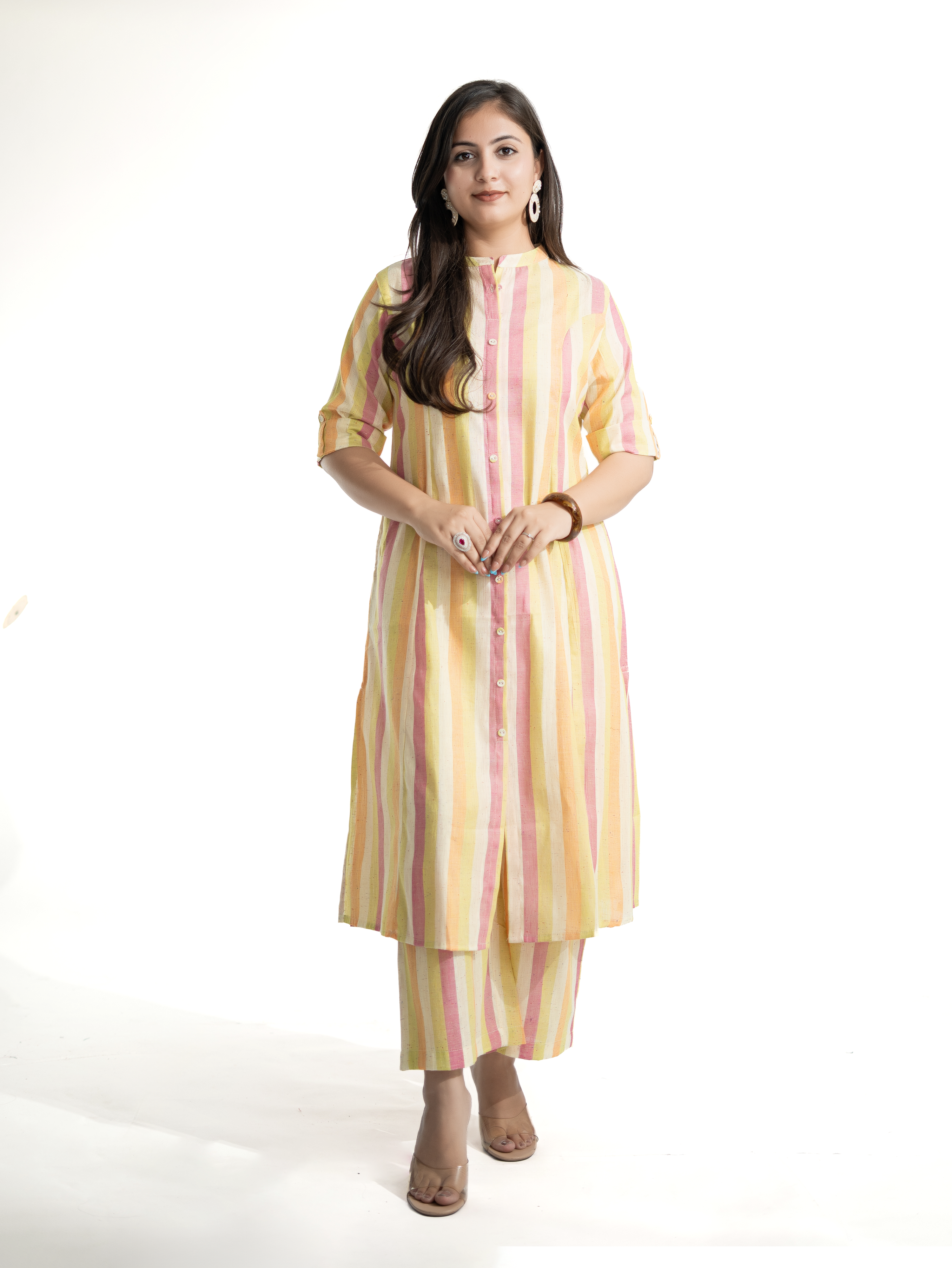 Jisha MultiColor Handloom Cotton A-line Kurta Set