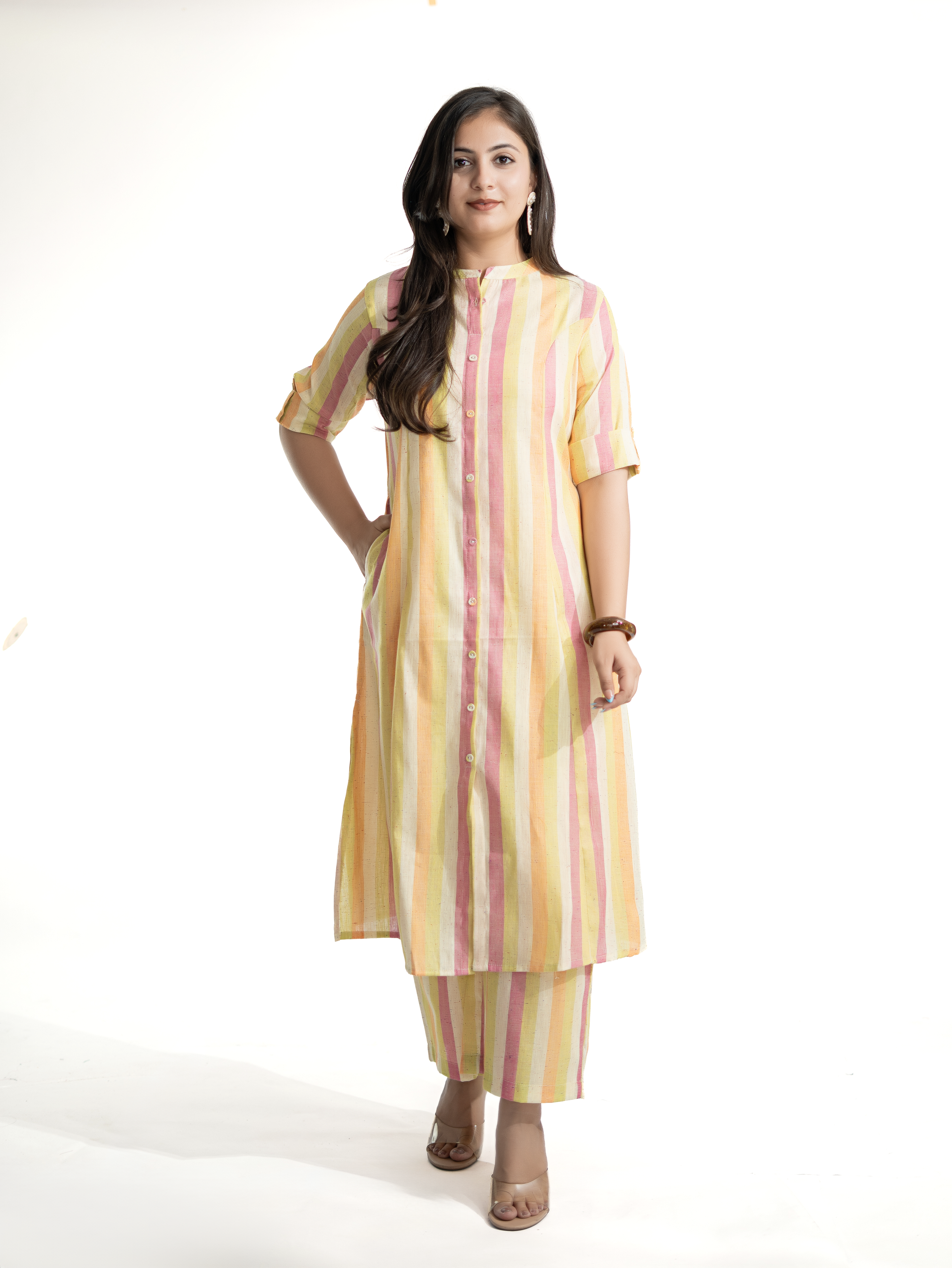 Jisha MultiColor Handloom Cotton A-line Kurta Set