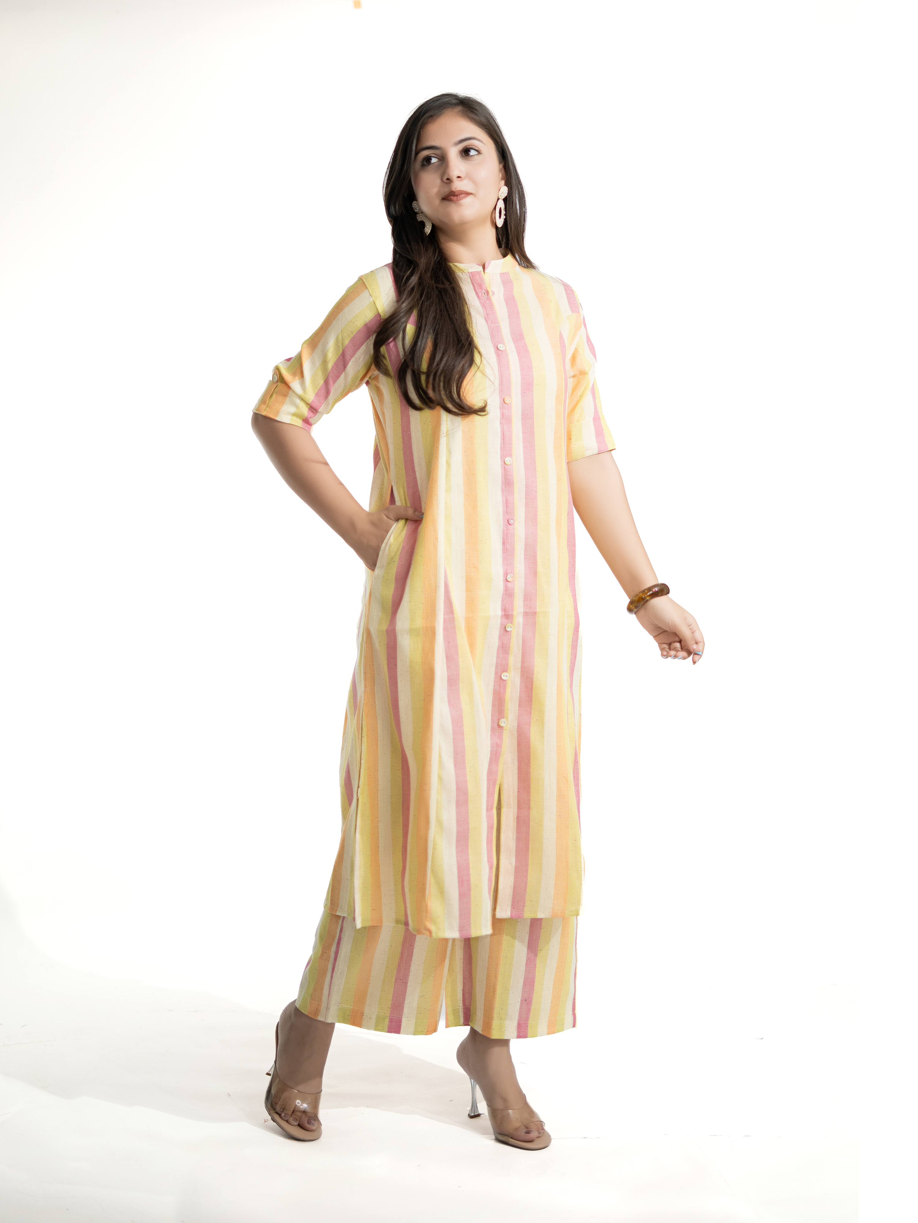 Jisha MultiColor Handloom Cotton A-line Kurta Set