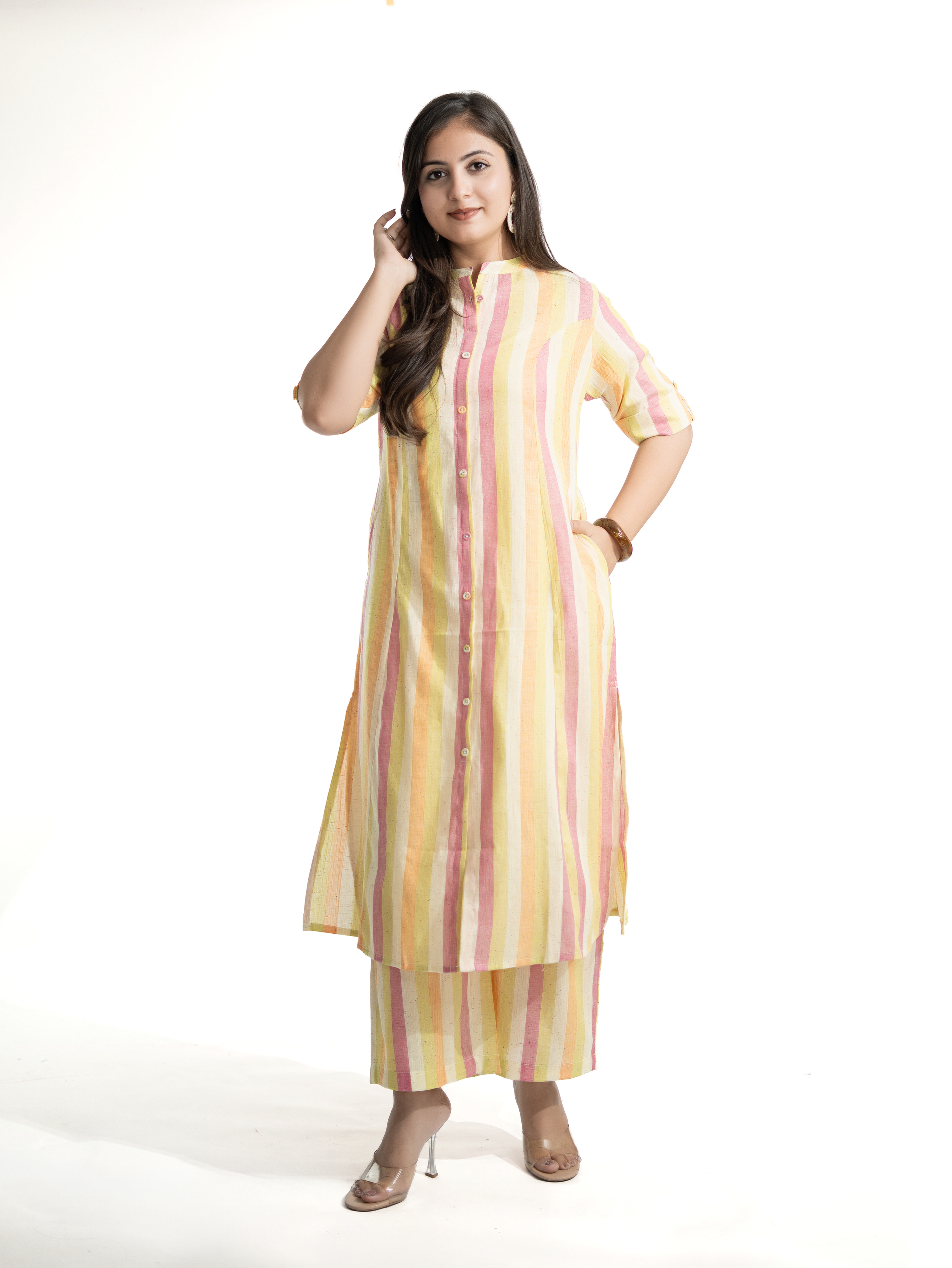 Jisha MultiColor Handloom Cotton A-line Kurta Set