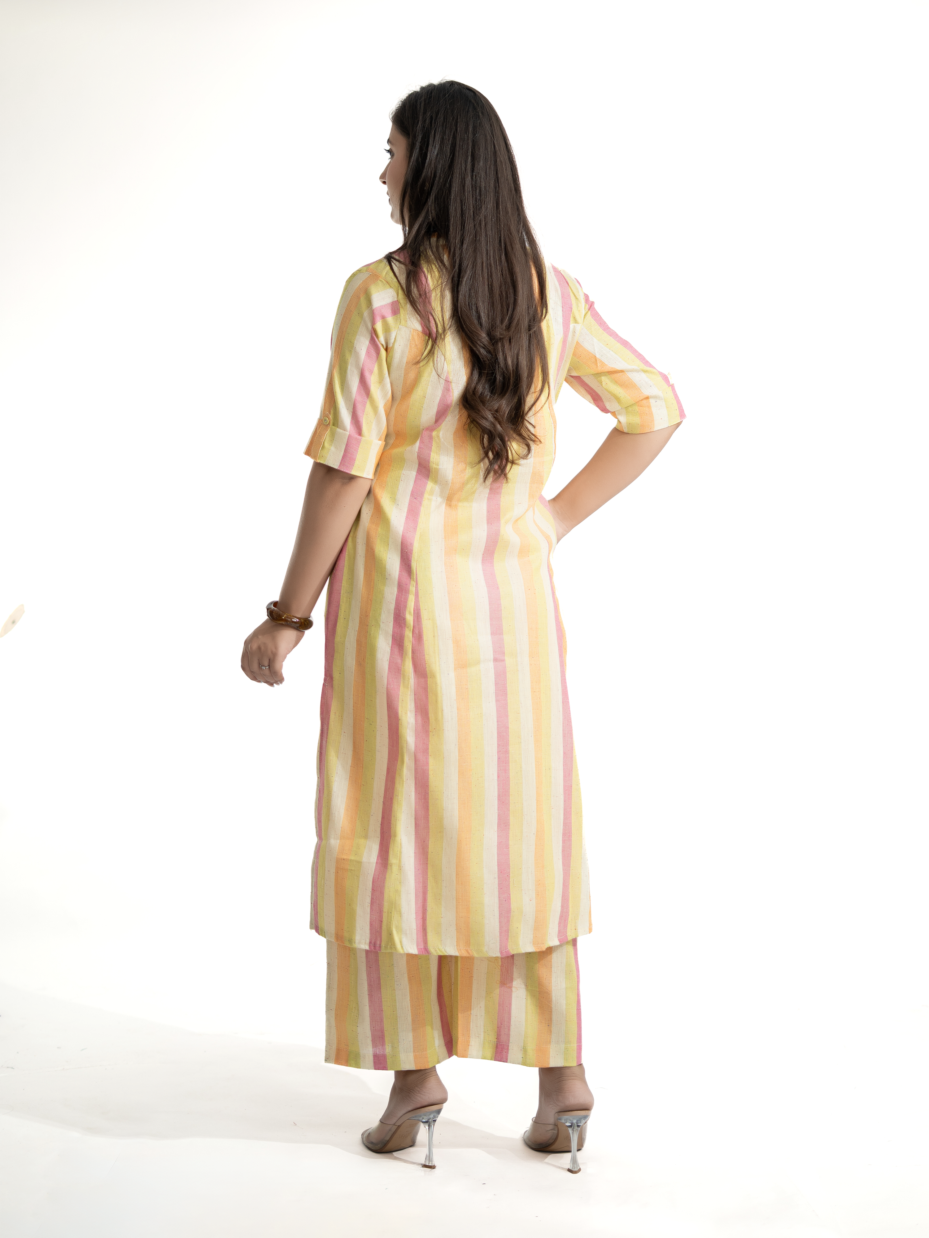 Jisha MultiColor Handloom Cotton A-line Kurta Set