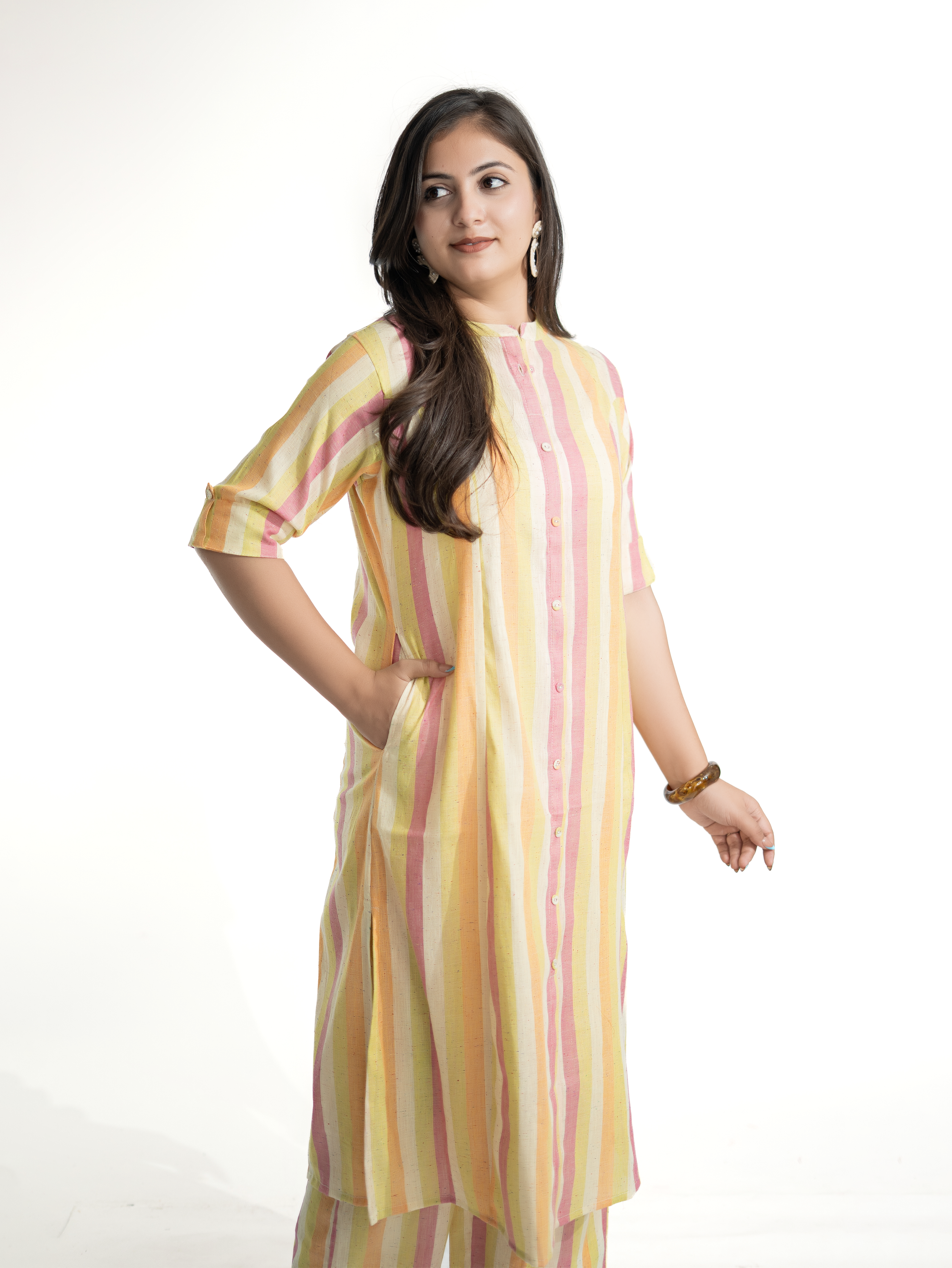 Jisha MultiColor Handloom Cotton A-line Kurta Set