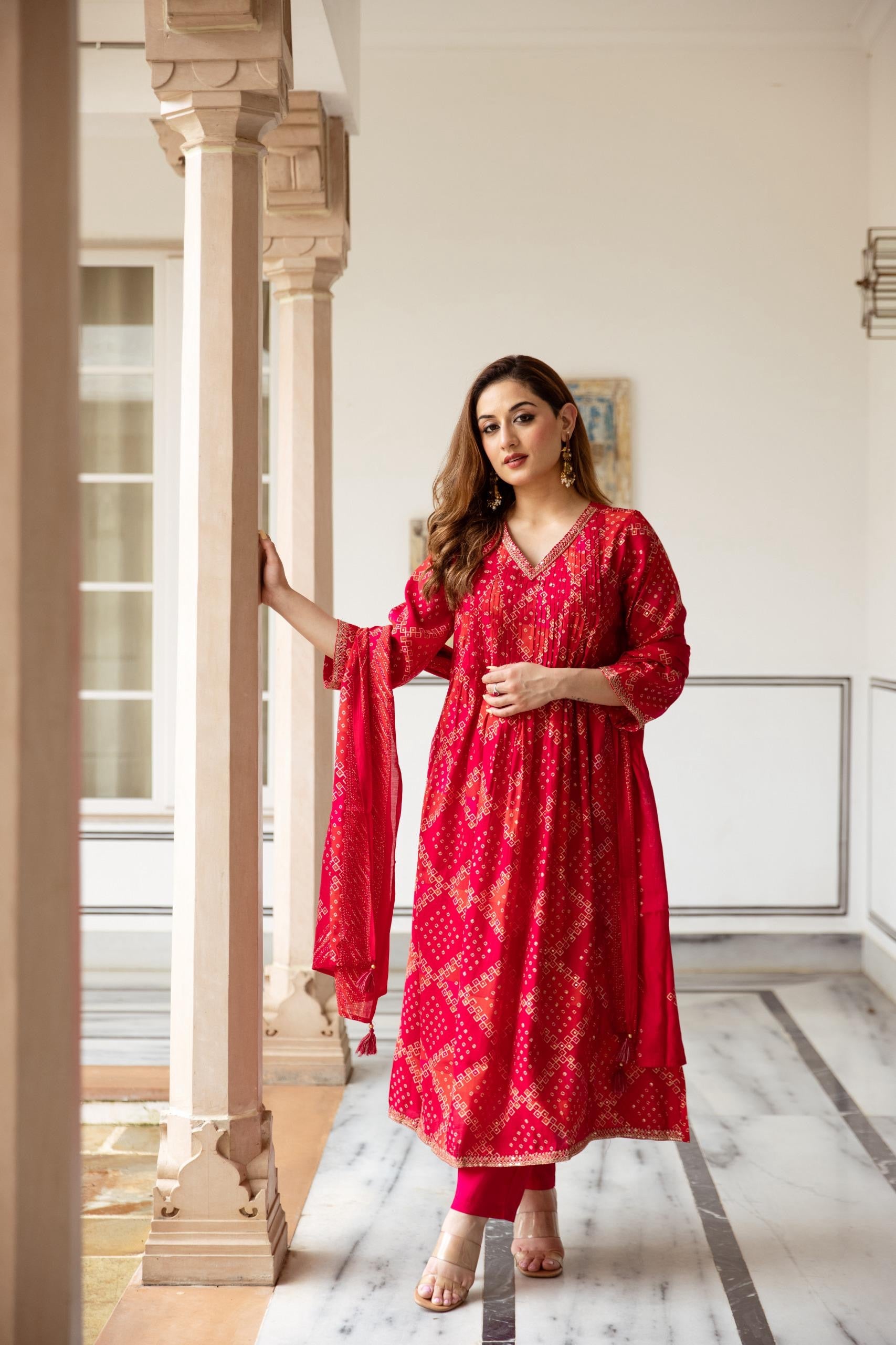 Noor Muslin Bandhani Embroidered Pant Set