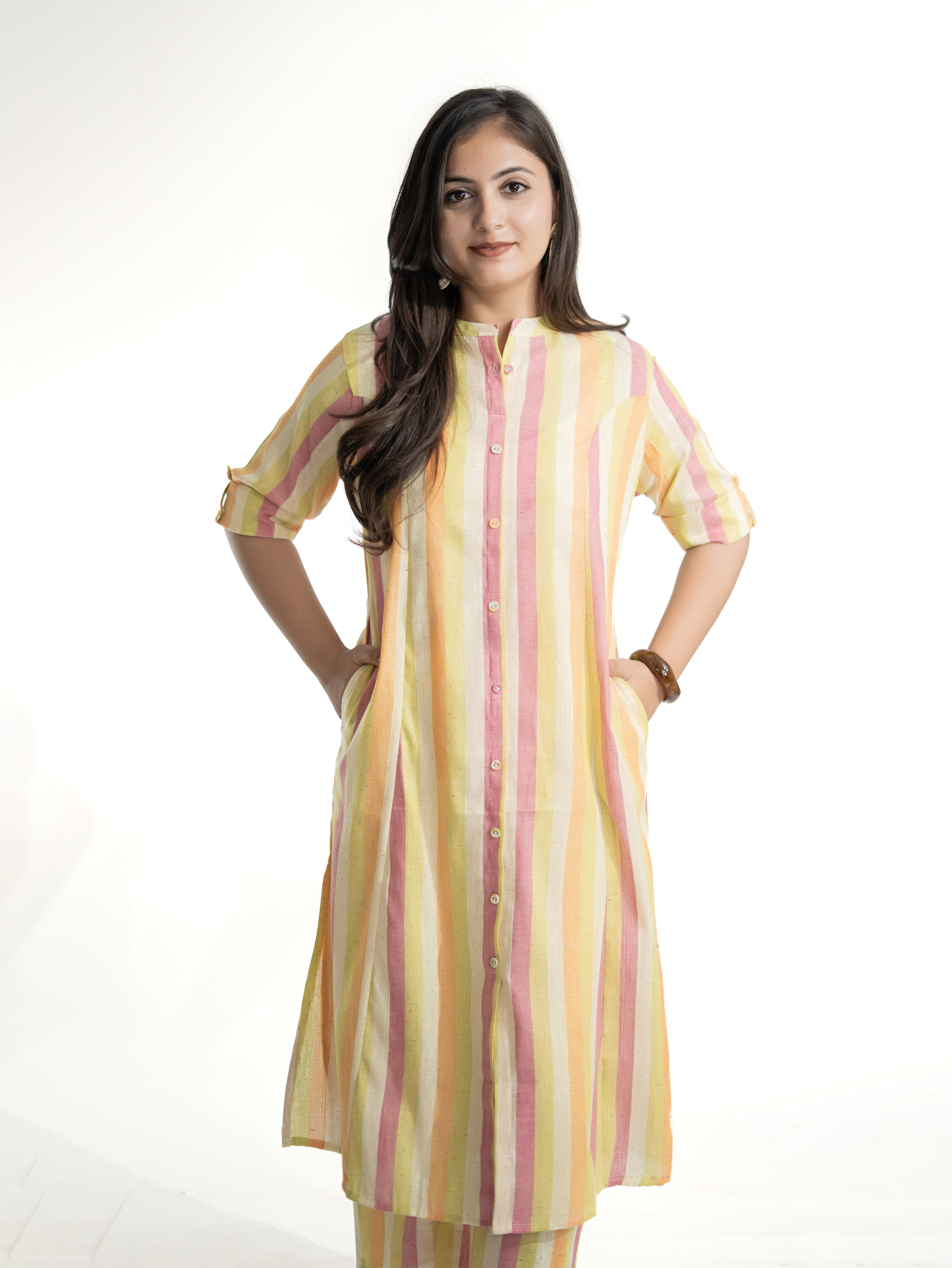 Jisha MultiColor Handloom Cotton A-line Kurta Set