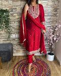 Muslin Solid Color Zari Embroidered Pant Set