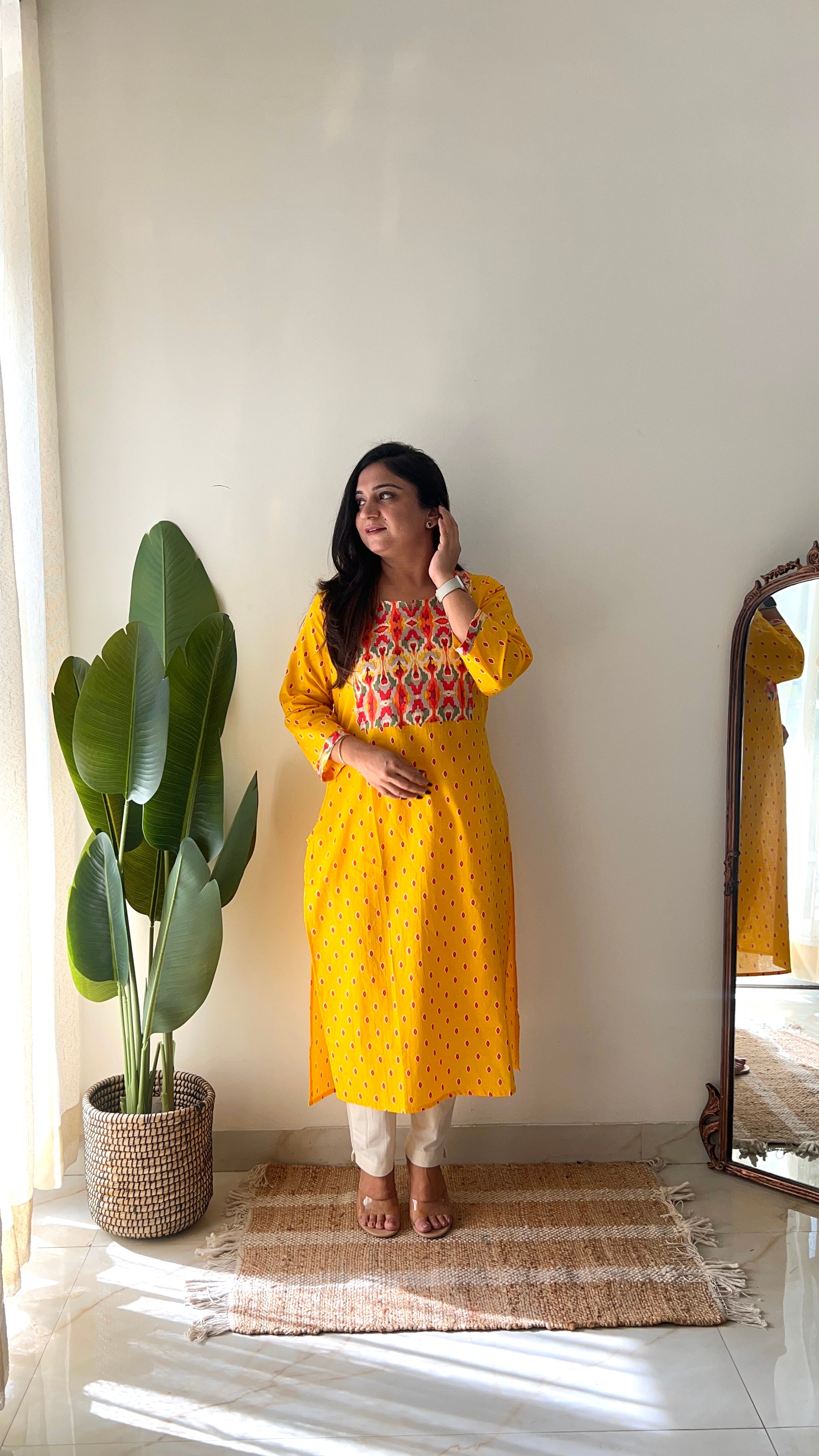 Yellow Casual Cotton straight Kurta