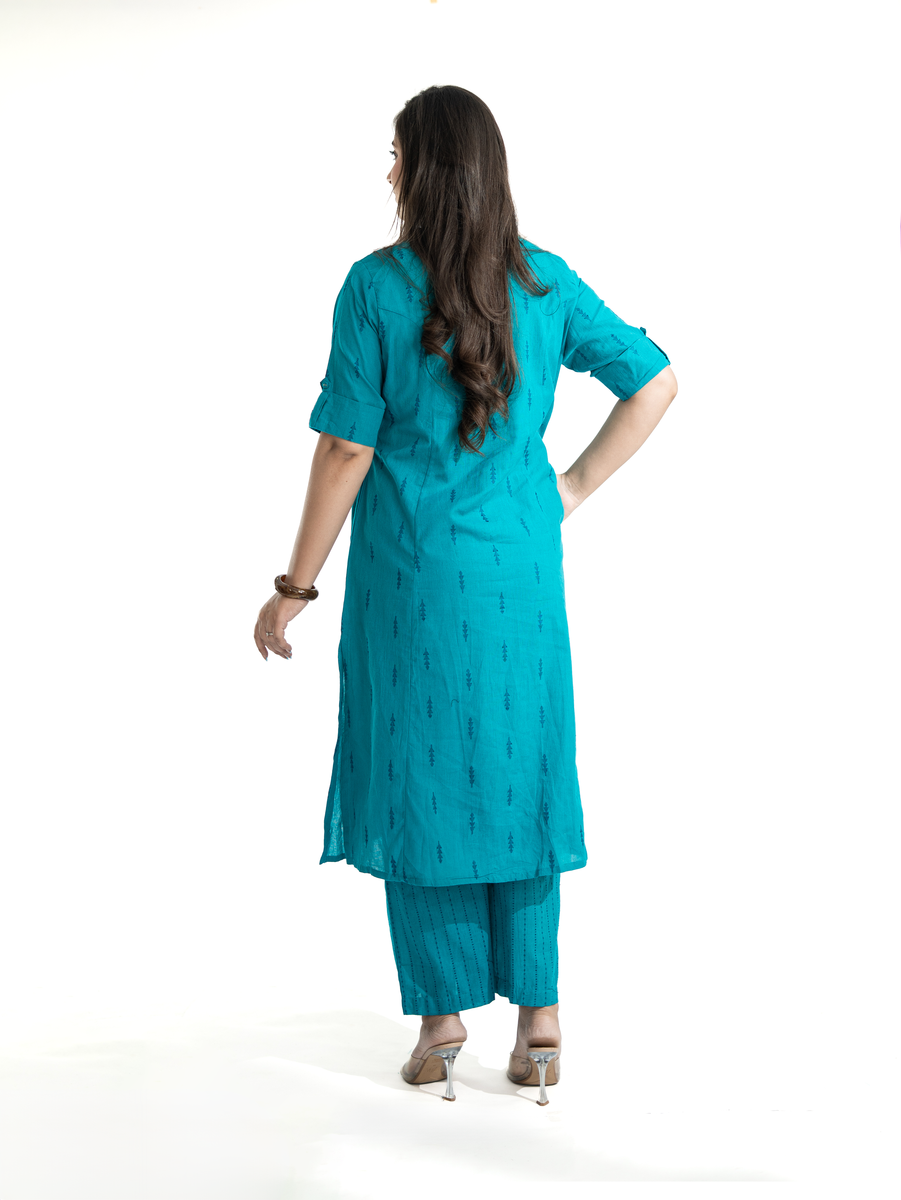 Minal Blue Handloom Cotton A-line Kurta Set