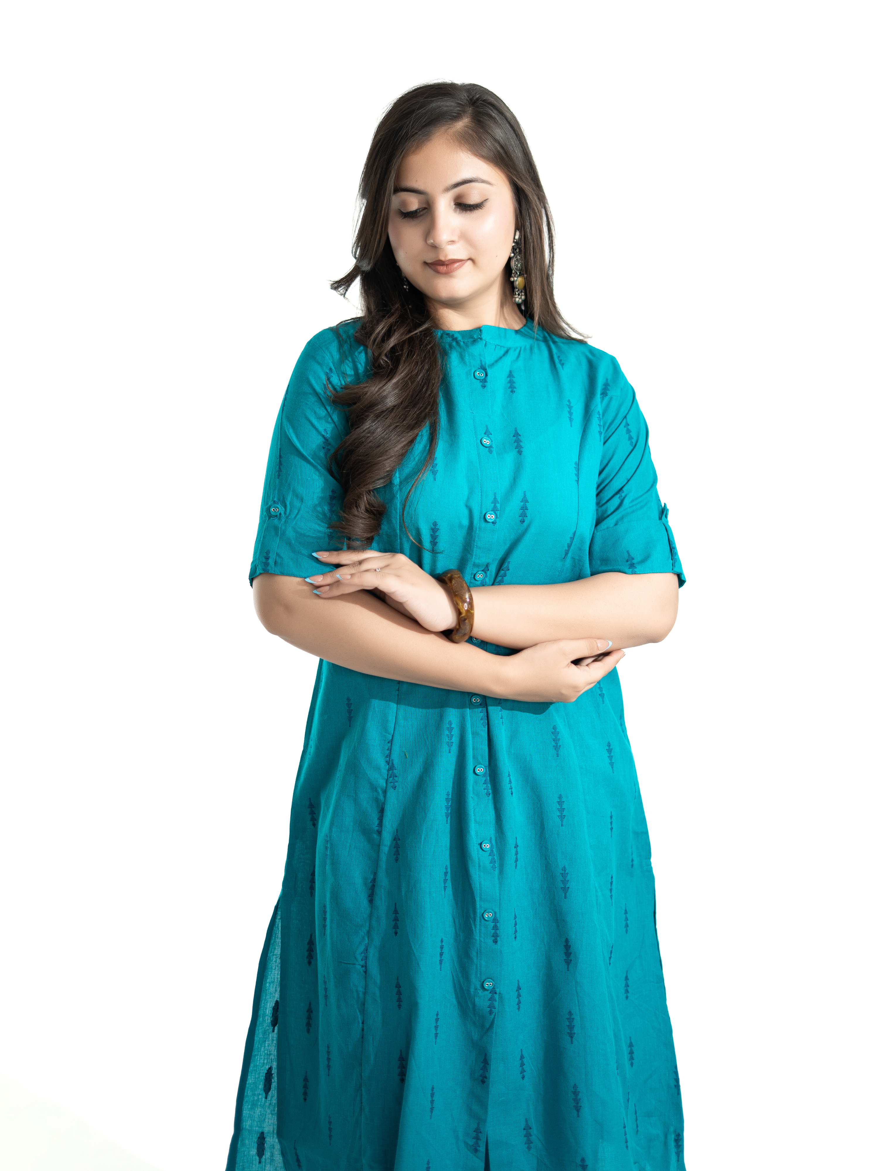 Minal Blue Handloom Cotton A-line Kurta Set