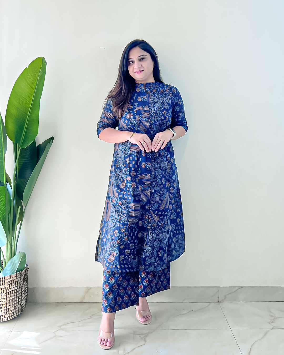 Leena Blue Ajrakh A-line Cotton Coord Set - The Jaipur Studio