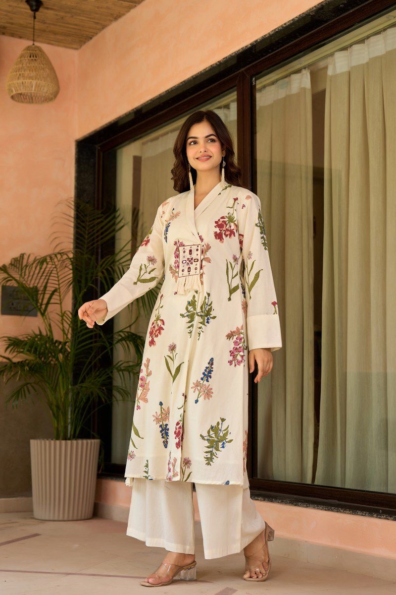 Zerina Cotton Angrakha Hand Detailed Cotton Pant Set