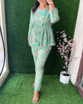 Trendy Muslin Coord Set with Detachable Jacket Green