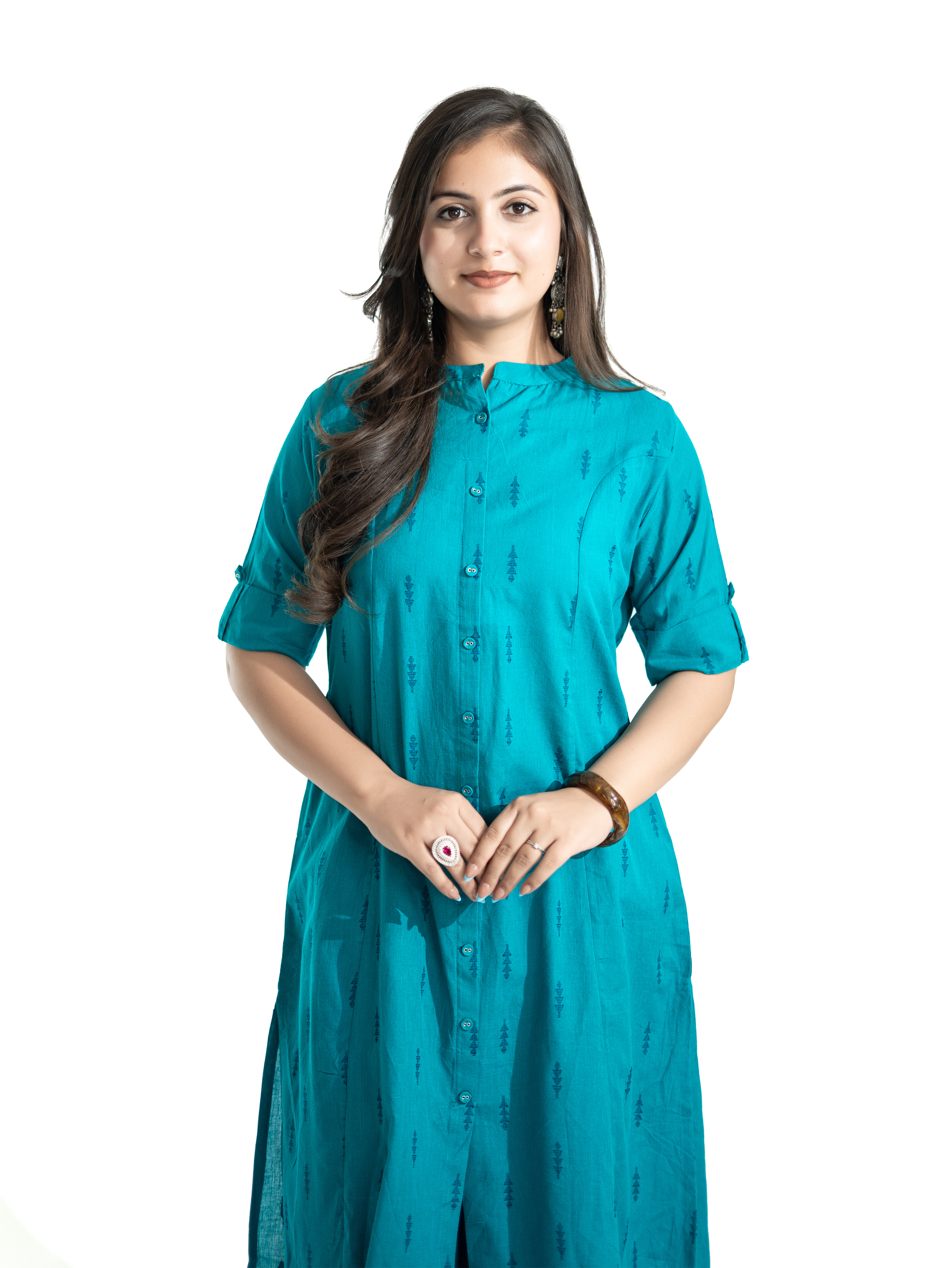 Minal Blue Handloom Cotton A-line Kurta Set
