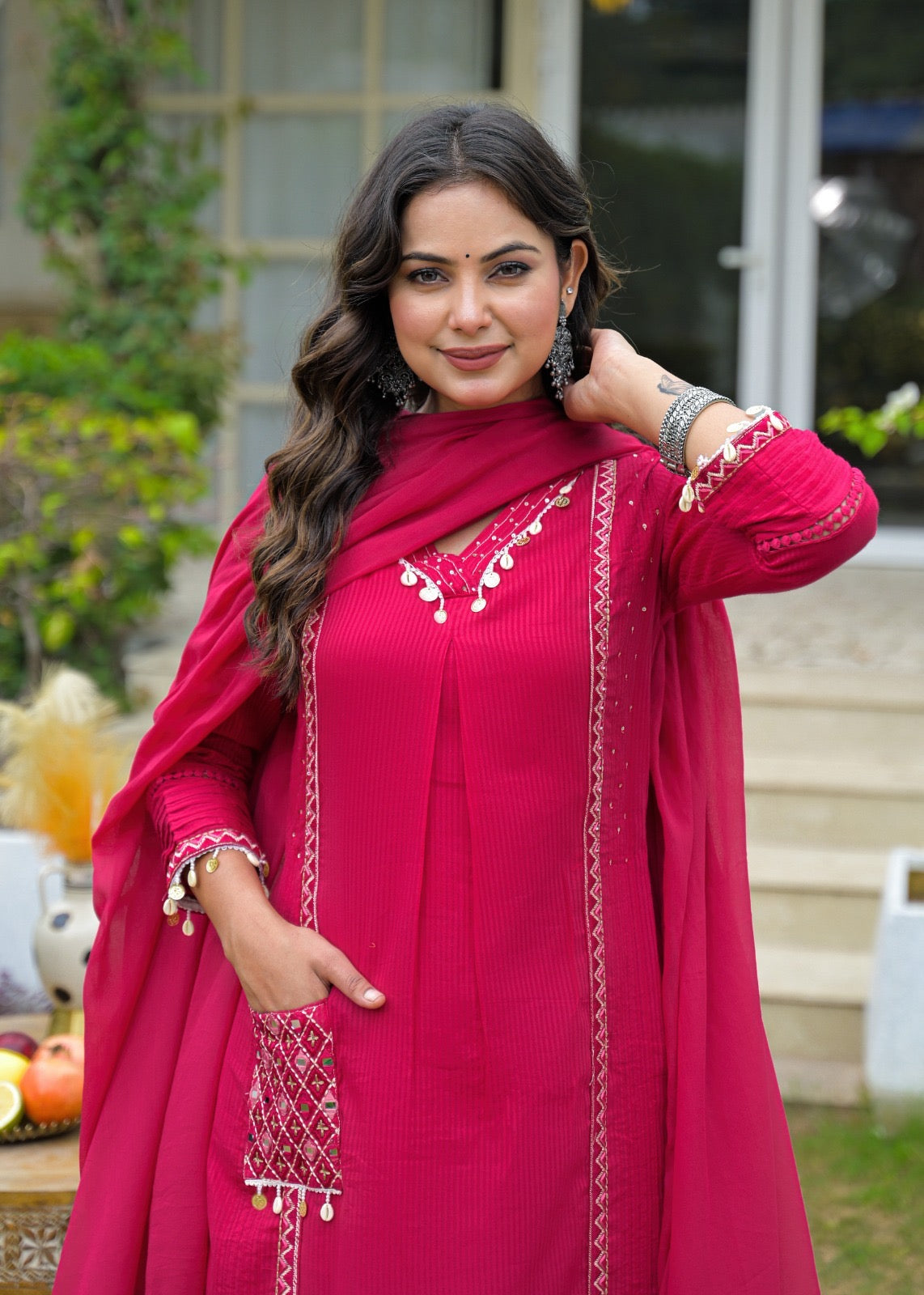 Avanti Pink Premium Cotton HandEmbroidered Dupatta Set