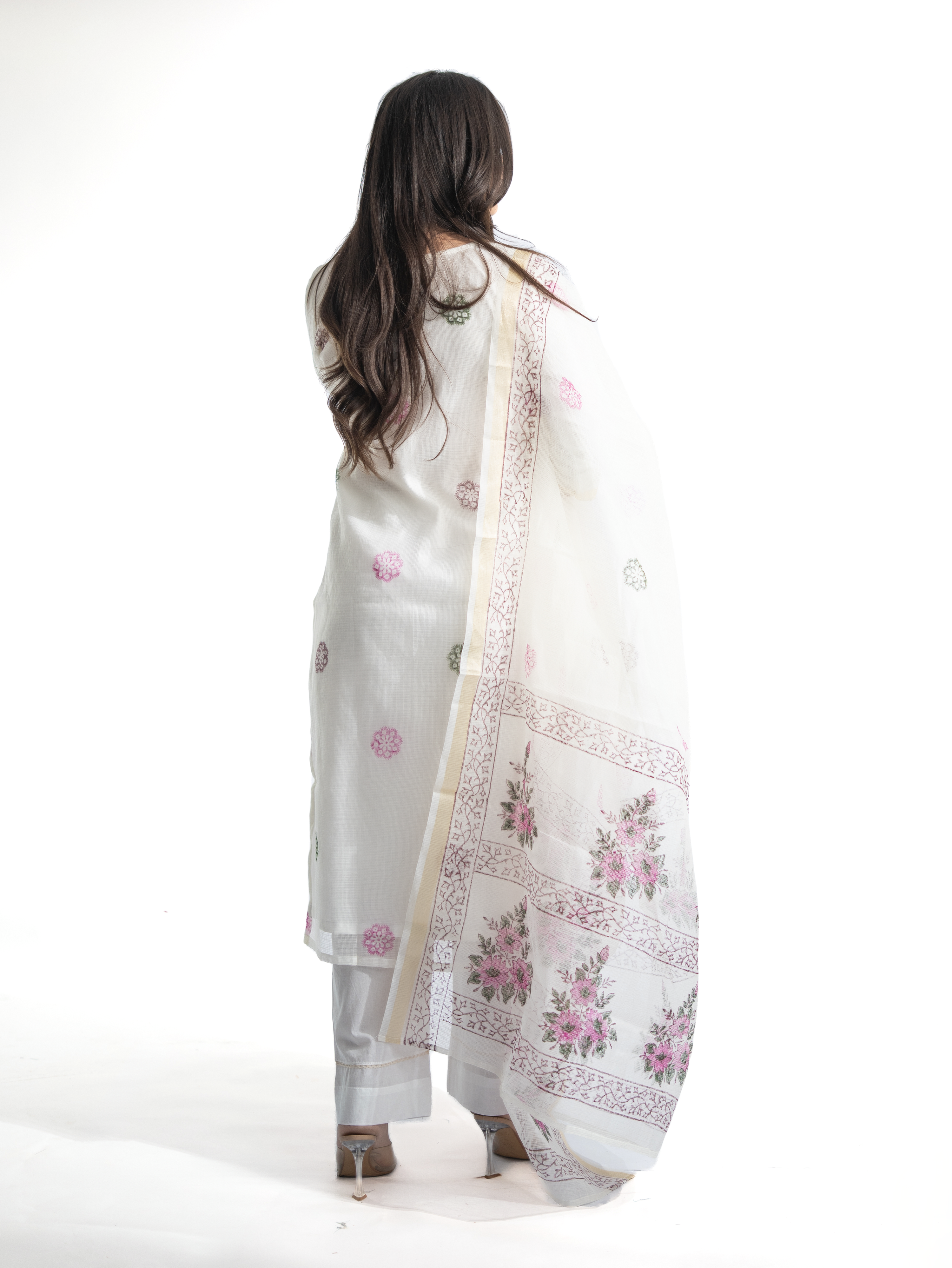 Malika Kota Doria Handblock Straight Dupatta Set