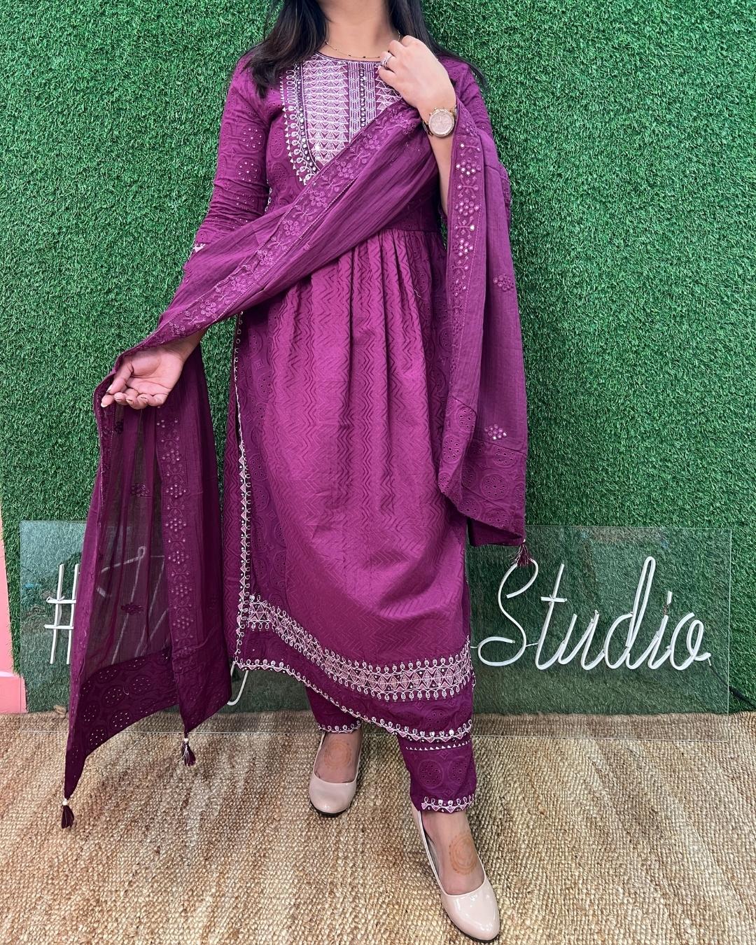 Cotton Sciffili Embroidered Nyra Cut Pant Set - The Jaipur Studio