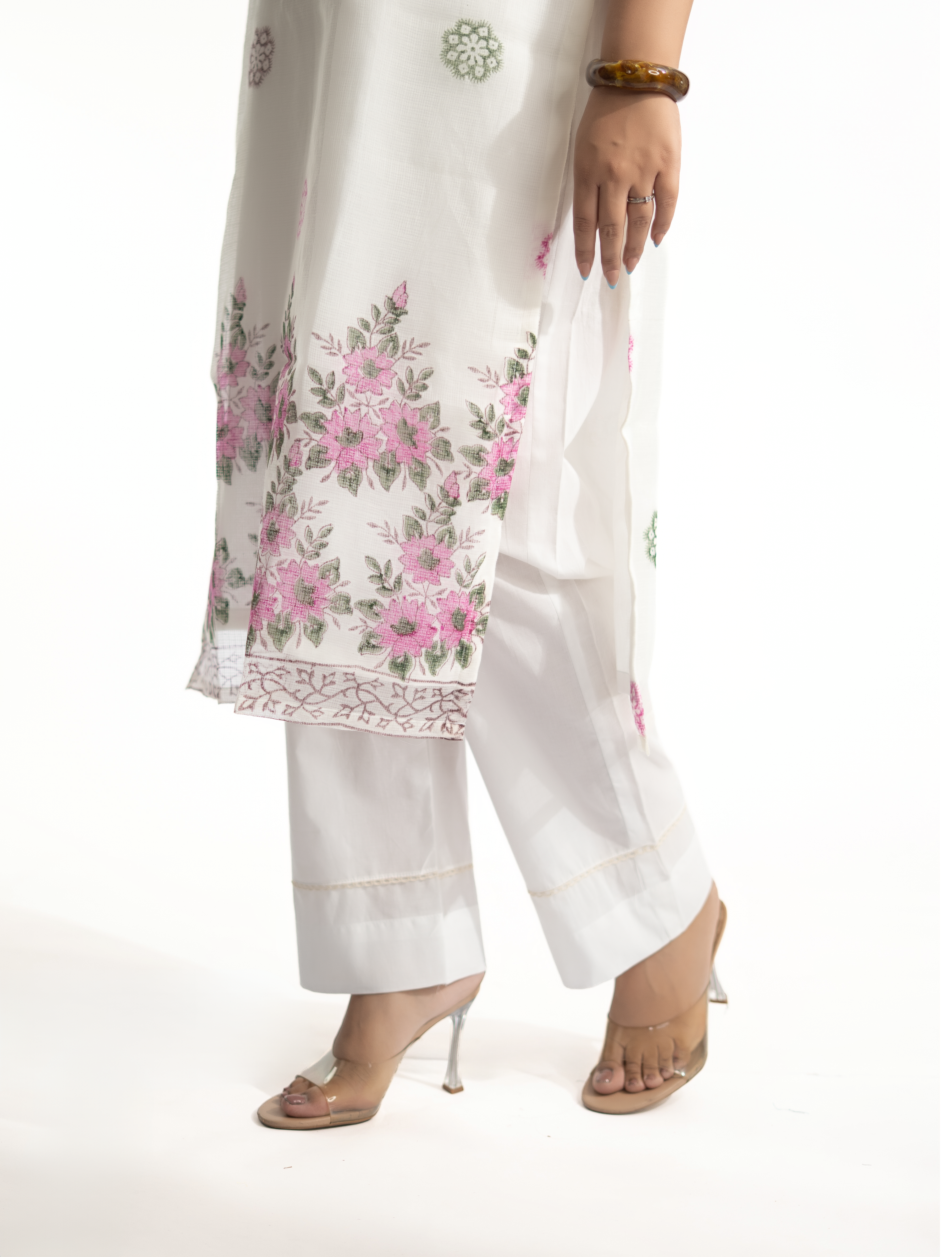 Malika Kota Doria Handblock Straight Dupatta Set