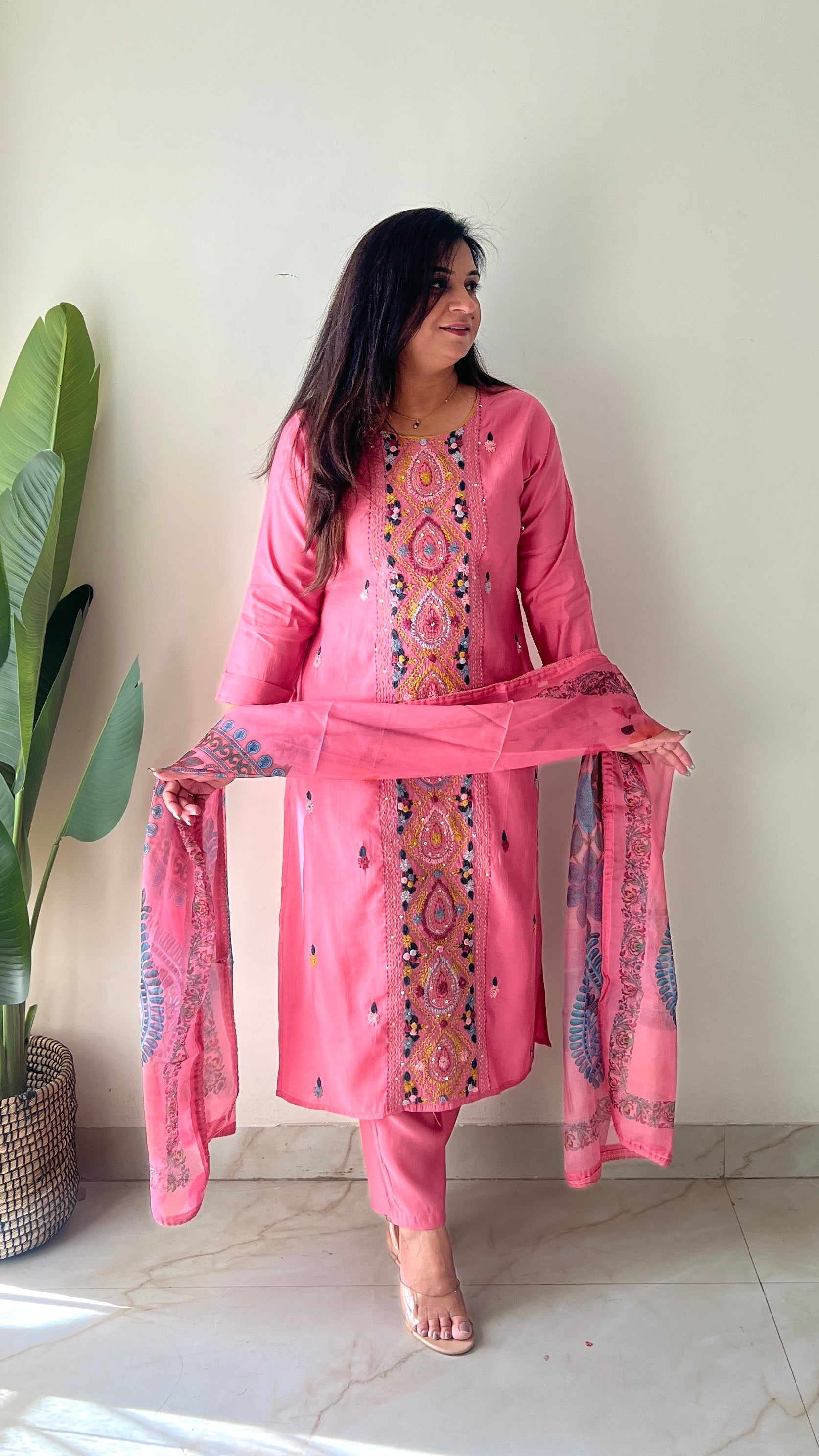 Rubina Modal Silk HandEmbroidered Dupatta Set