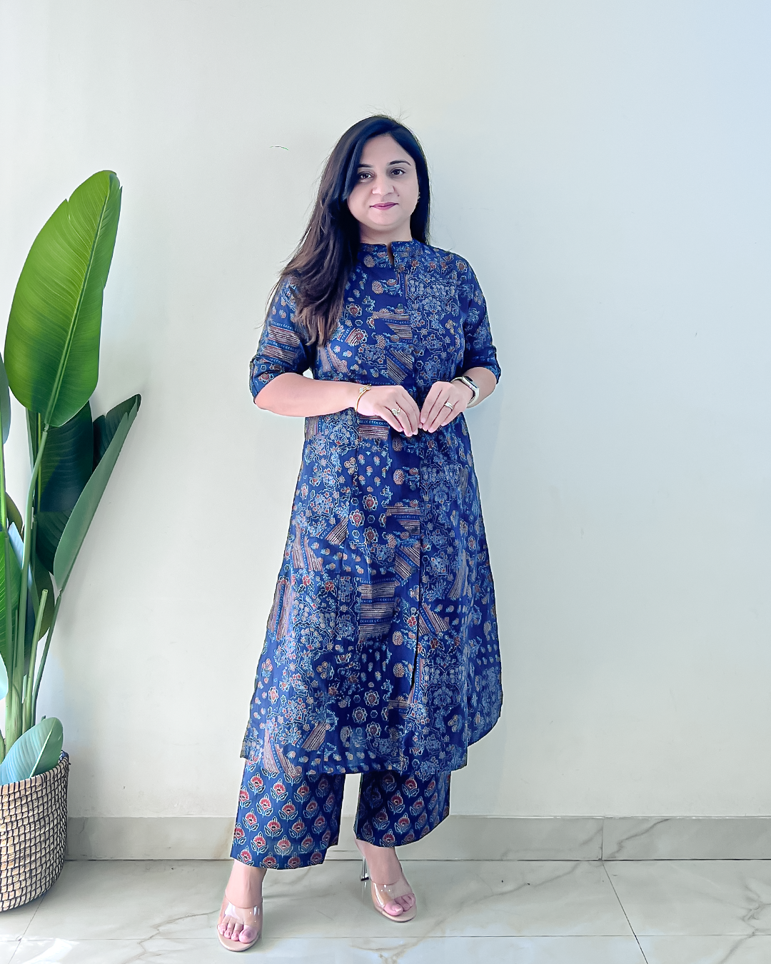 Leena Blue Ajrakh A-line Cotton Coord Set - The Jaipur Studio