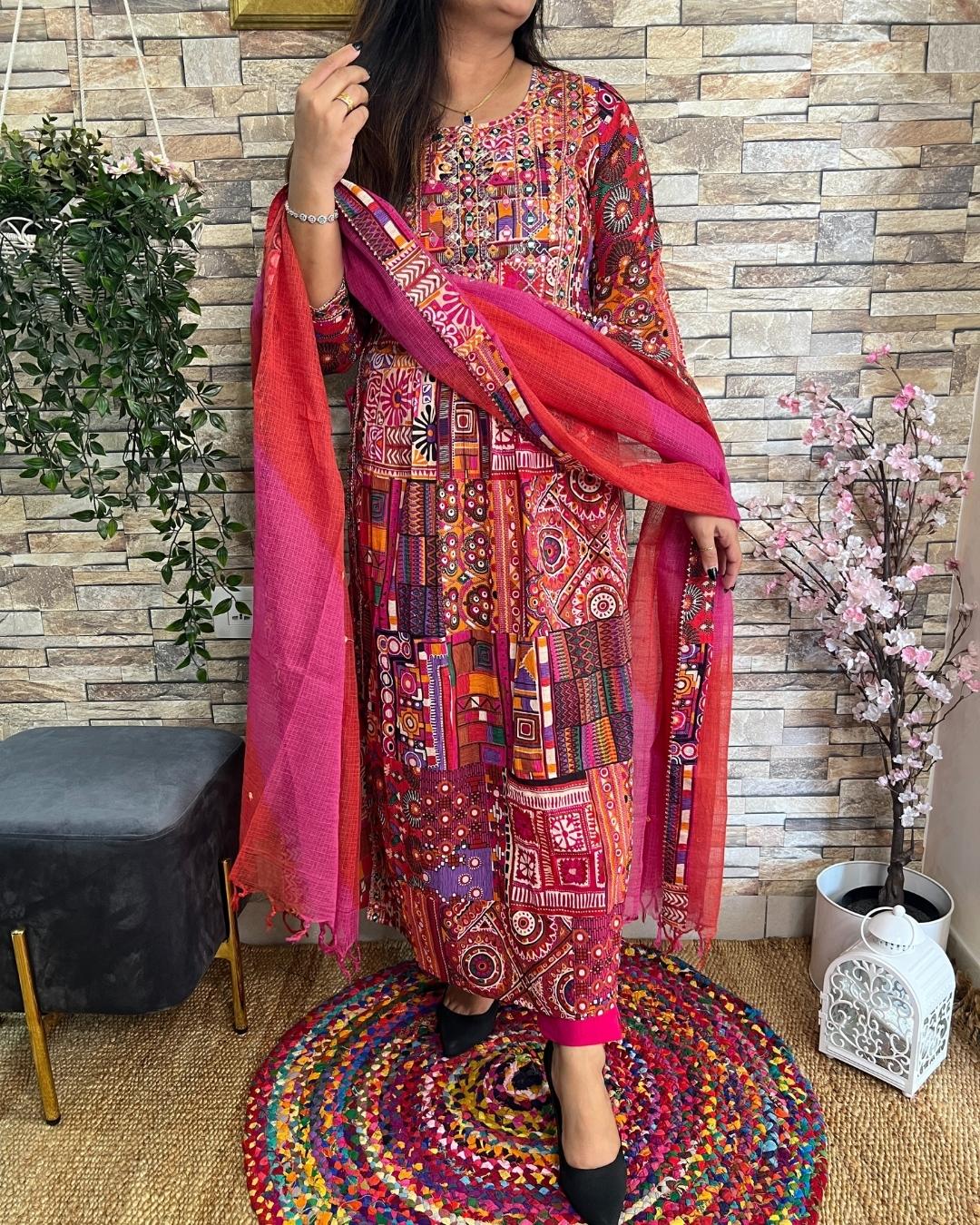 Lures Cotton Multicolored Nyra Cut Pant set - The Jaipur Studio