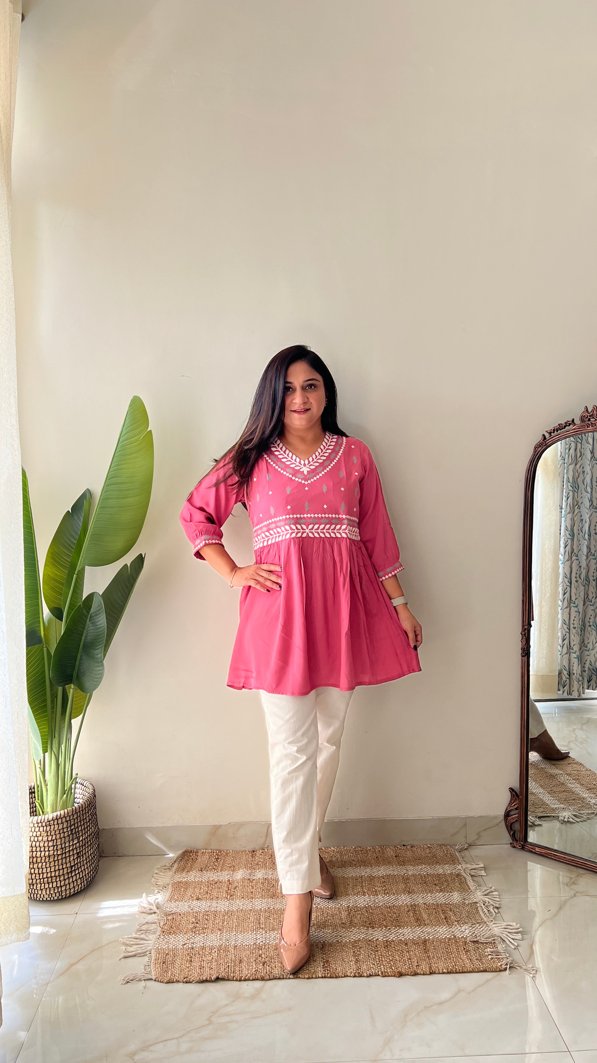 Soha Cotton Embroidered A-line Short Top