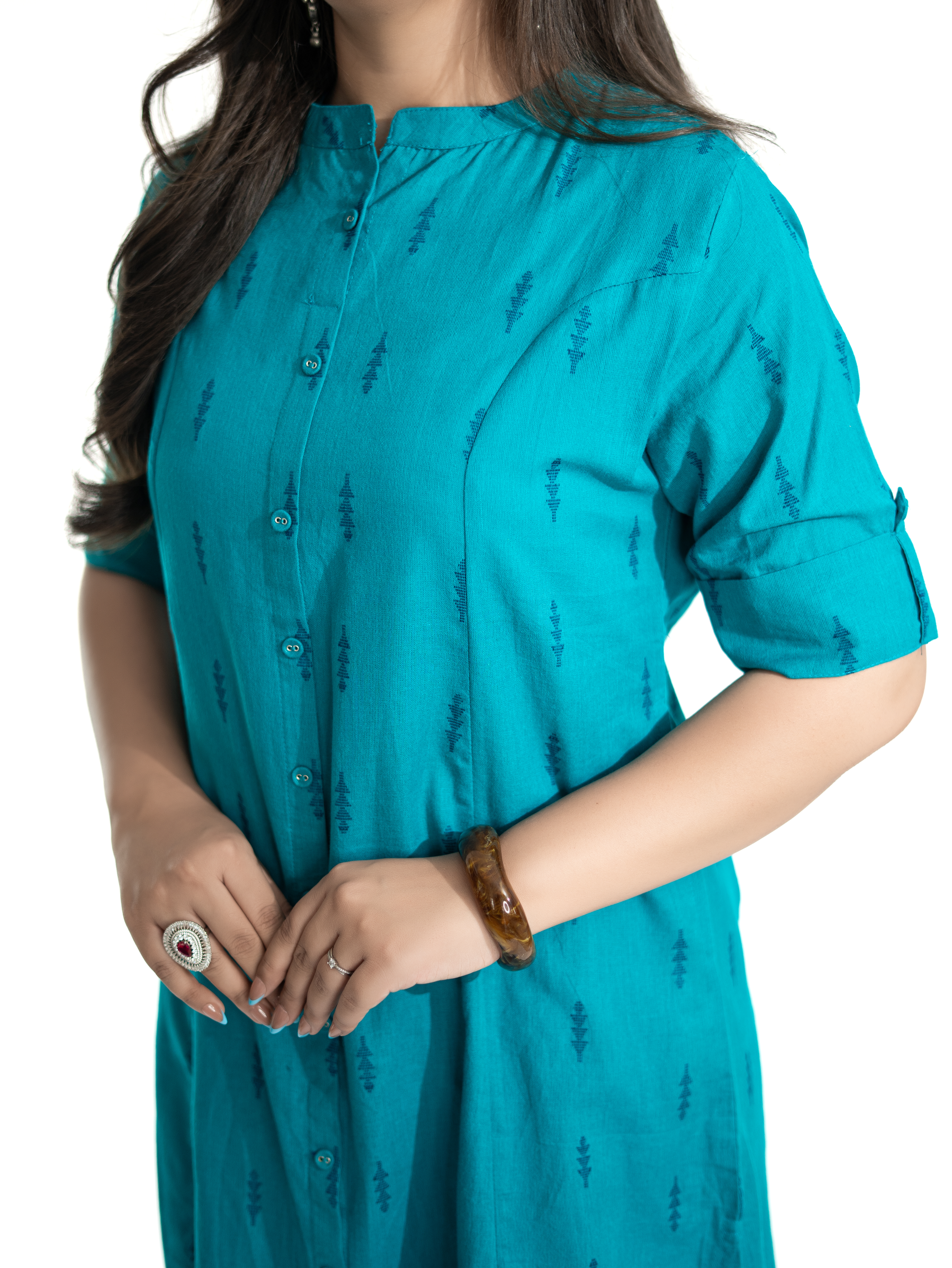 Minal Blue Handloom Cotton A-line Kurta Set