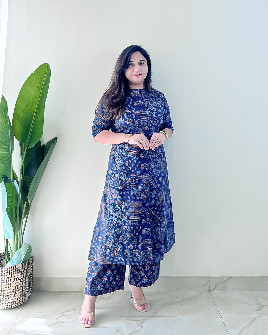Leena Blue Ajrakh A-line Cotton Coord Set - The Jaipur Studio