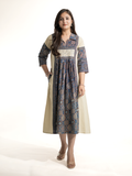 Zasha OffWhite Cotton Ajrakh Kutch Embroidered A-line Kurta