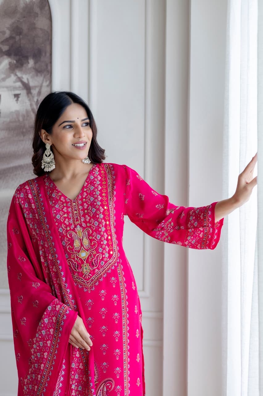 Crepe HandEmbroidered Straight Pant Set - The Jaipur Studio