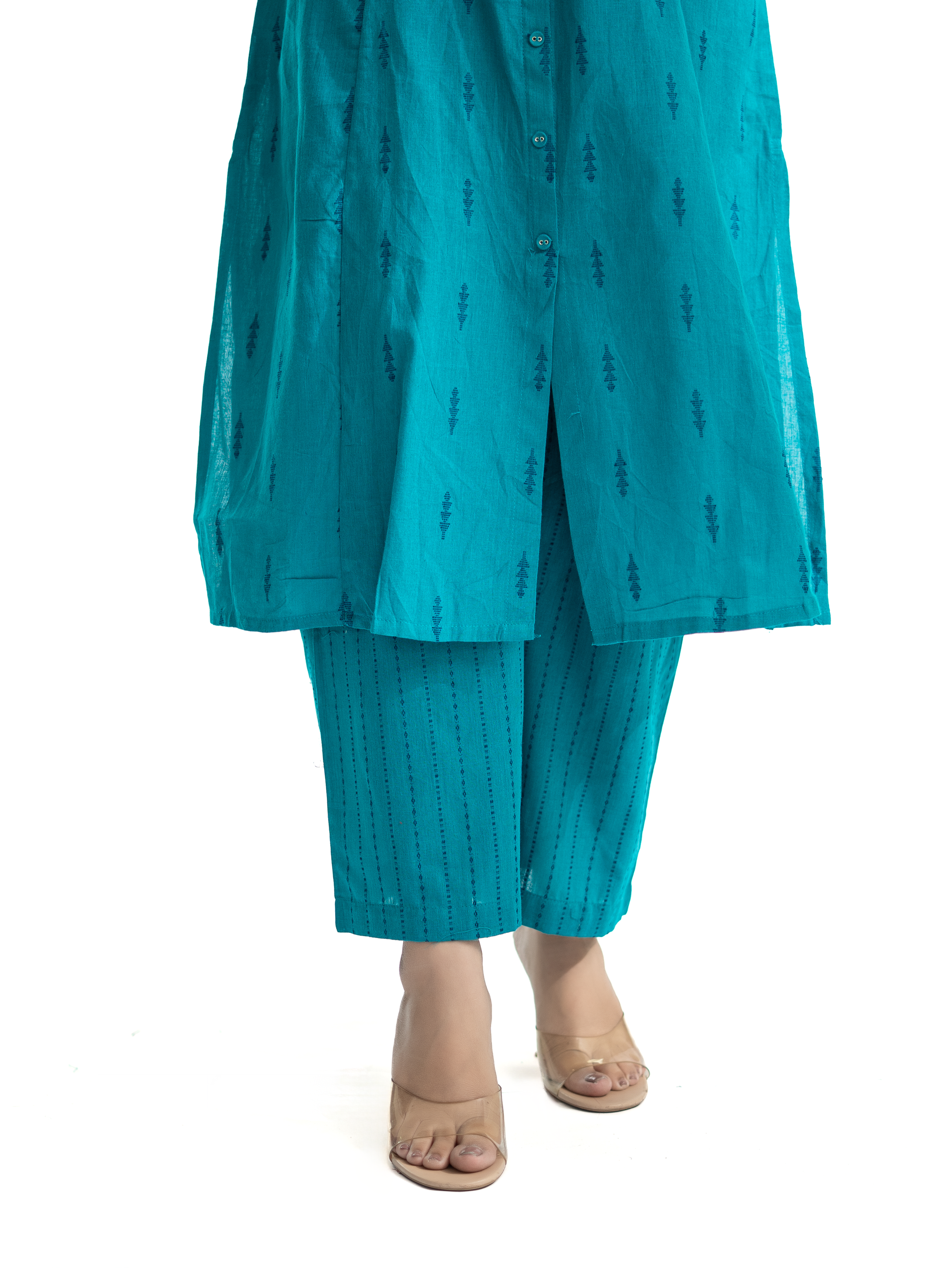 Minal Blue Handloom Cotton A-line Kurta Set
