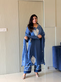 Naila Blue Premium Mul Cotton Embroidered Dupatta Set