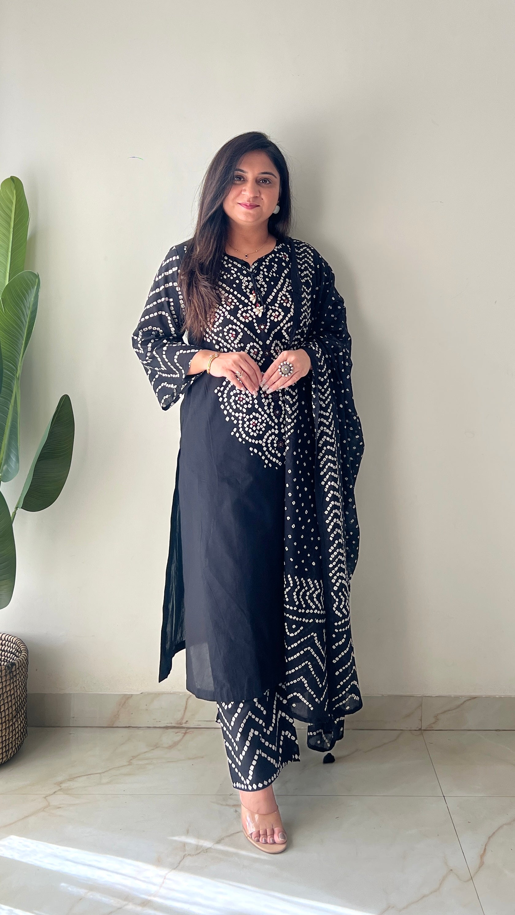 Sanchi Cotton Bandhani Straight Pant Set