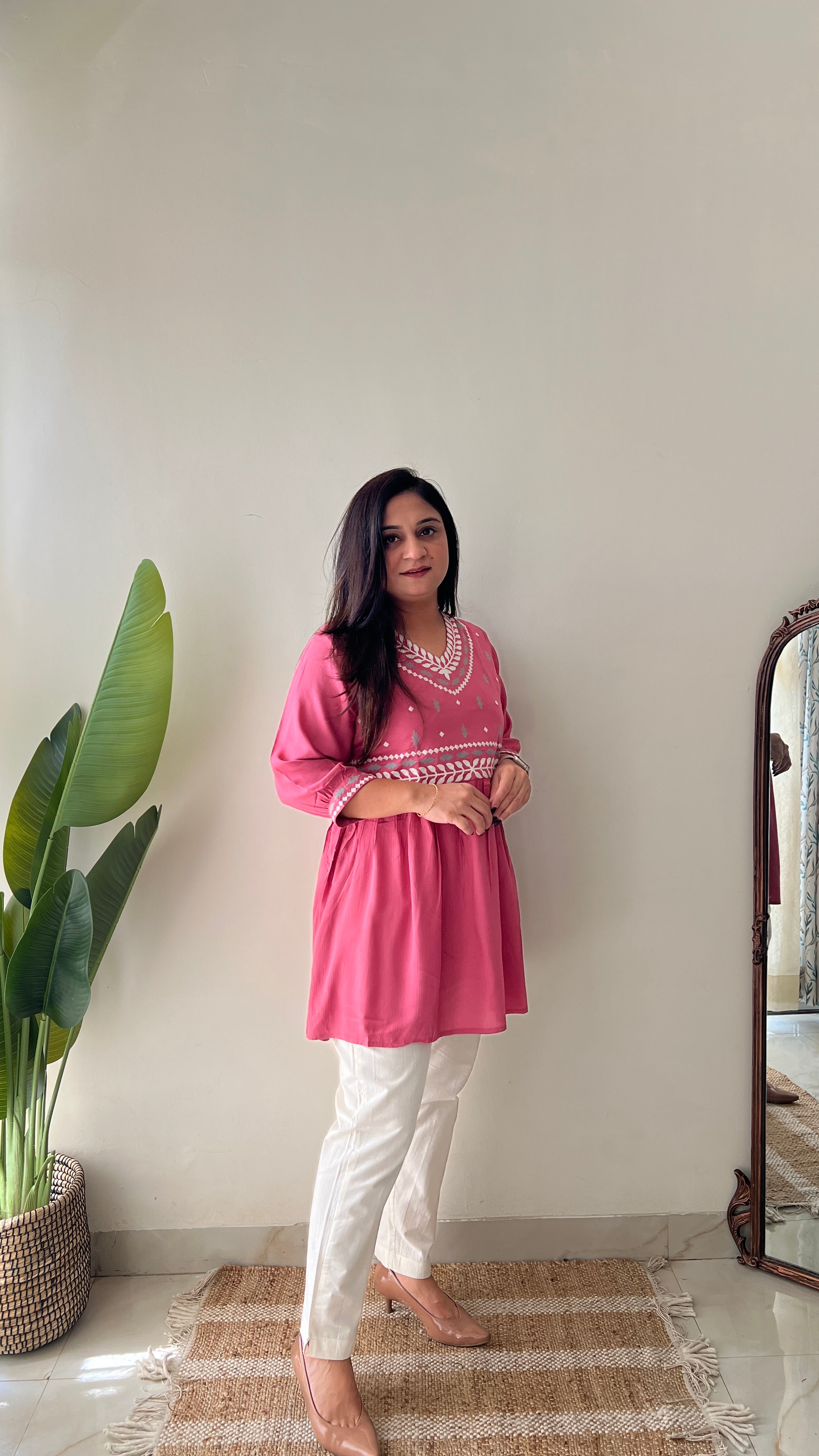 Soha Cotton Embroidered A-line Short Top