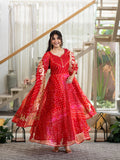 Nitya Red Bandhani Kota Doria Anarkali Dupatta set
