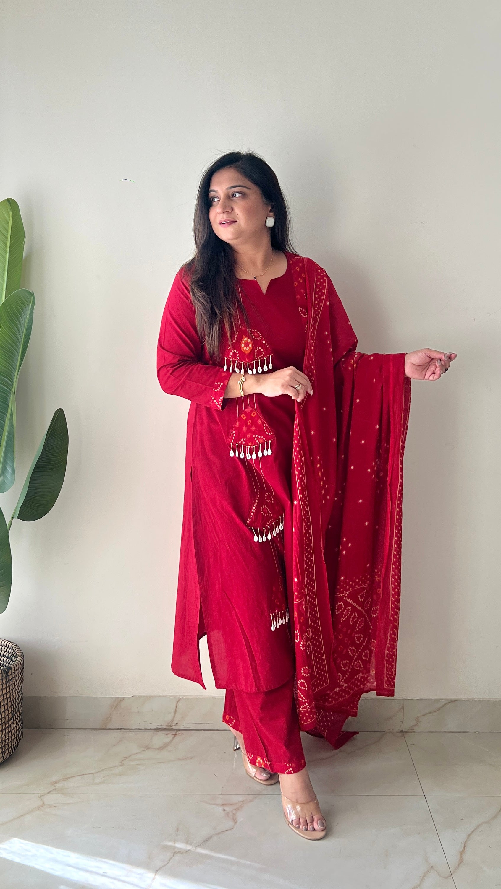 Raha MulCotton Bandhani Hand Detailed Pant Set