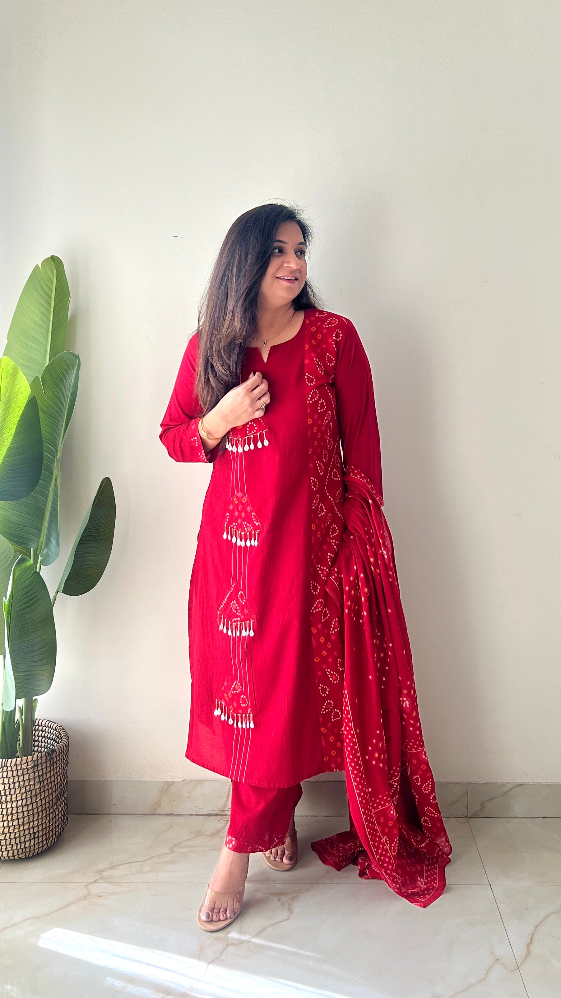 Raha MulCotton Bandhani Hand Detailed Pant Set