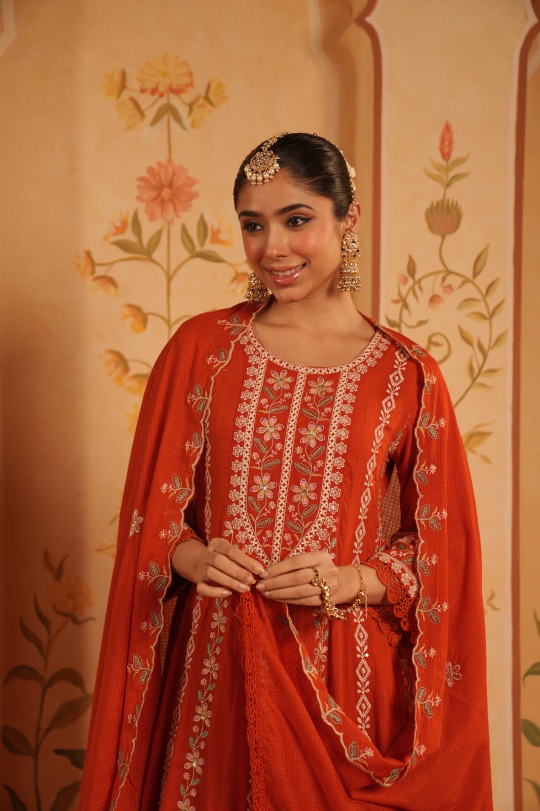 Siara Mul Cotton Embroidered Anarkali Set - The Jaipur Studio