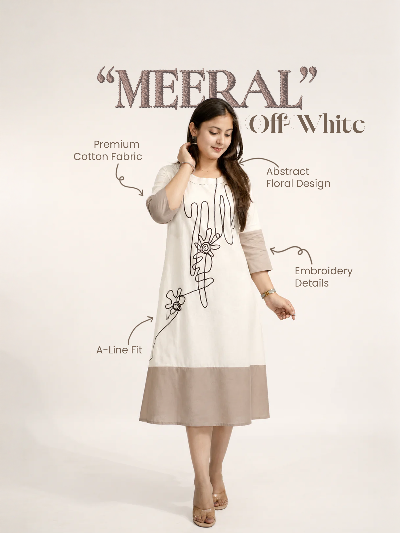 Meeral Cotton Floral Embroidered A-line Long Dress