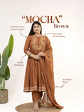 Aarya Brown Mul Cotton Embroidered Gotta Detailed Dupatta Set