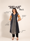 Ridah Black Mul Cotton Embroidered A-line Kurta Set