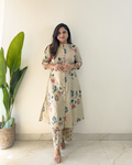 Rosha Beige Floral A-line Cotton Coord Set