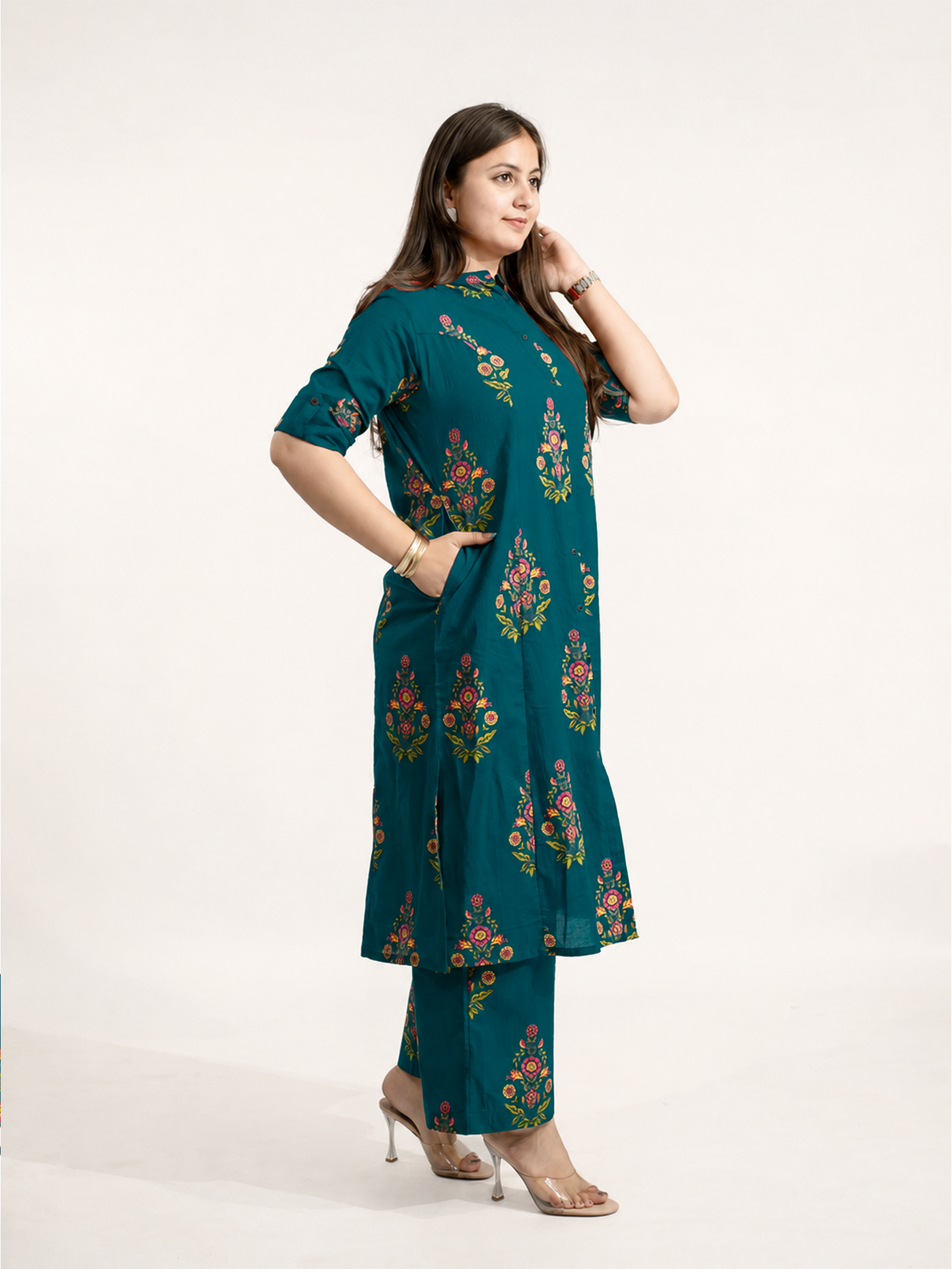 Liora Blue Floral A-line Cotton Kurta Set