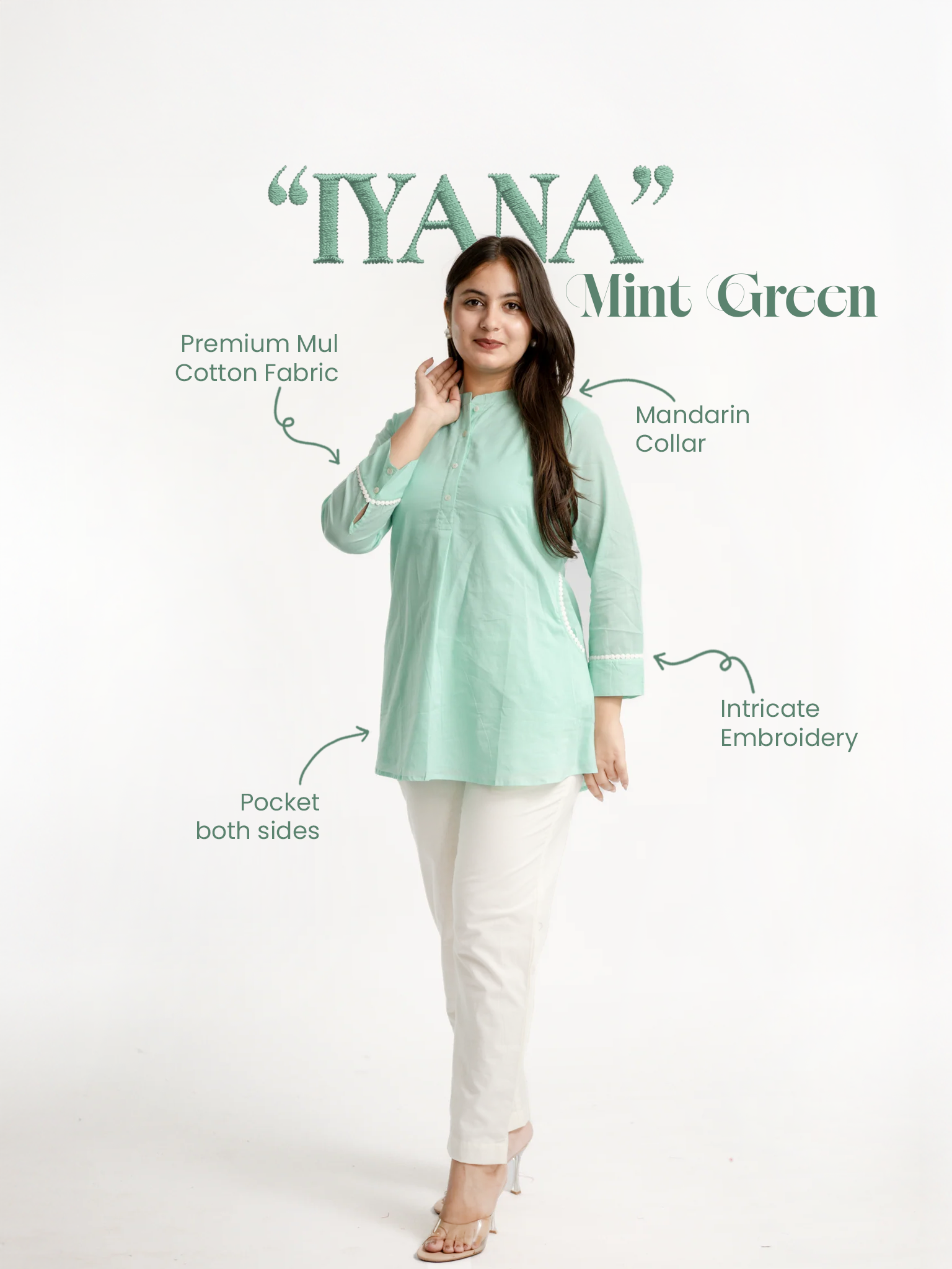 Iyana Mint Green Mul Cotton Lace Detailed & Lining Short Top