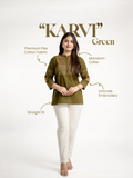 Karvi Green Cotton Embroidered Short Top