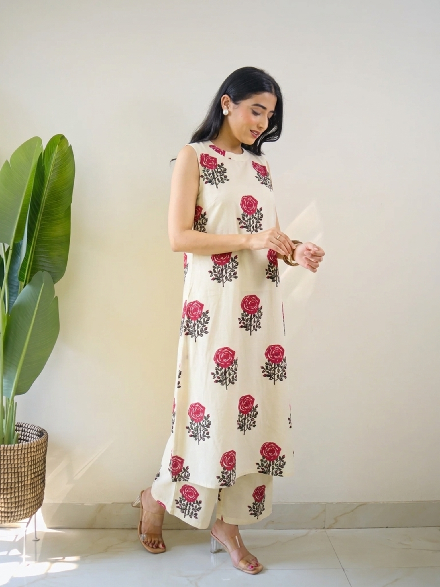 Anya White Floral Rayon A-line Coord Set