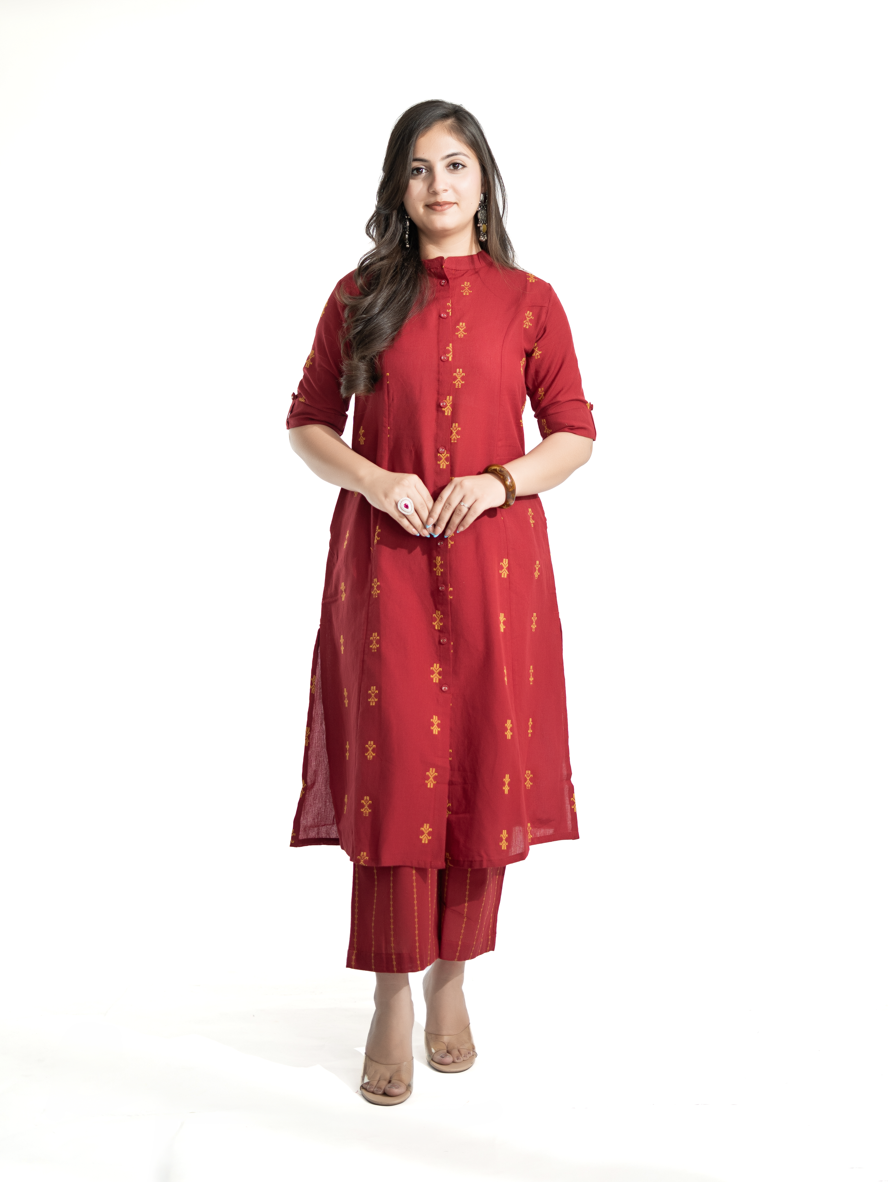 Dravya Maroon Handloom Cotton A-line Kurta Set