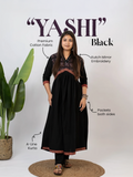 Yashi Black Cotton Alia Ajrakh Embroidered A-line Kurta