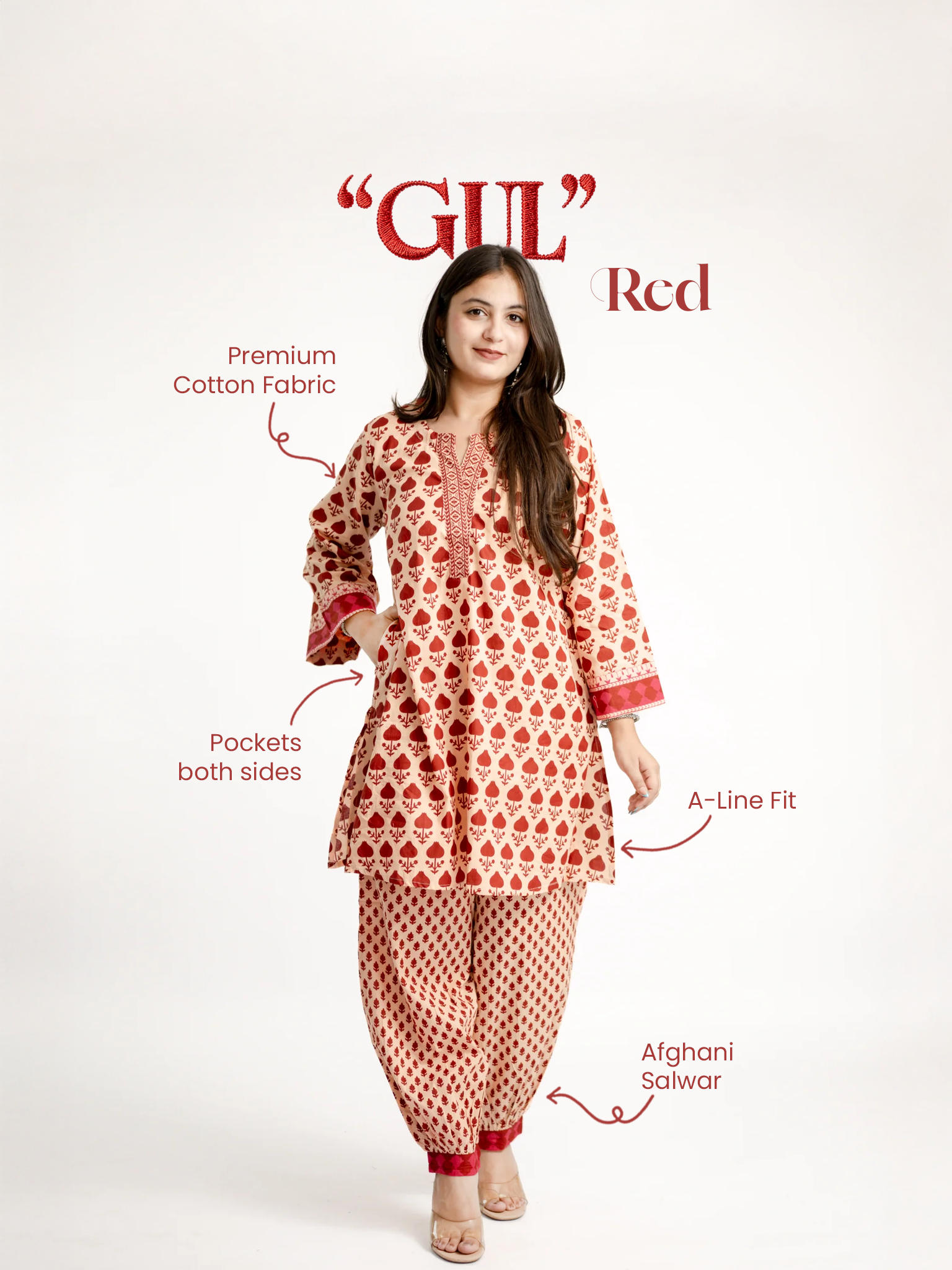 Gul Red Cotton Handblock Coord Set