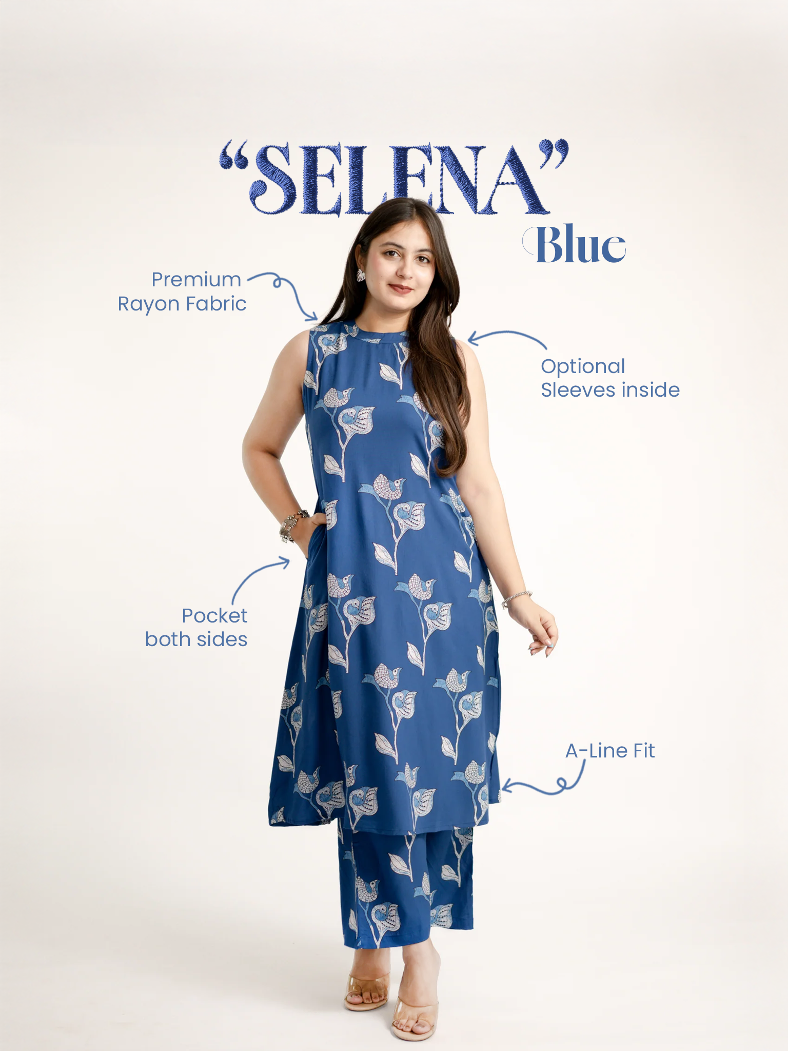 Selena Blue Rayon A-line Coord Set