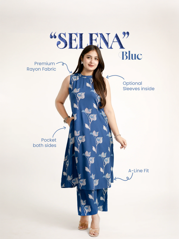 Selena Blue Rayon A-line Coord Set