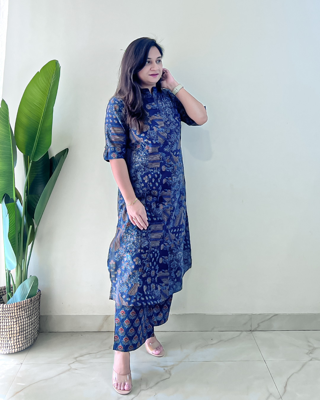 Leena Blue Ajrakh A-line Cotton Coord Set - The Jaipur Studio